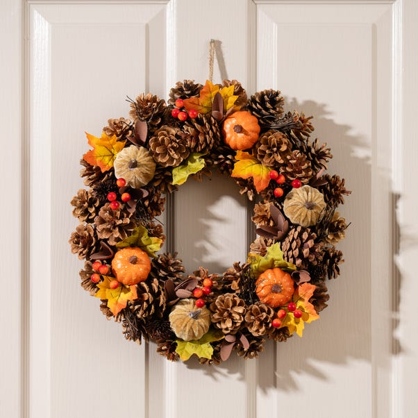 Artificial Autumnal Pumpkin & Pinecone Wreath