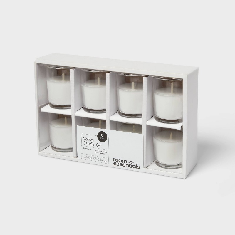 8pk Unscented Votive Candle Set