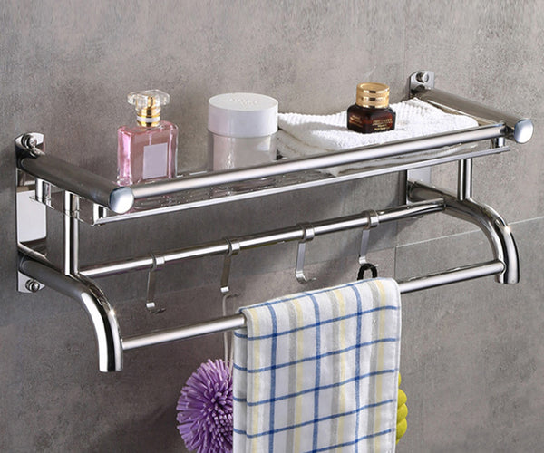 Bathroom Caddy Shelf Organizer with Towel Rail and Hooks