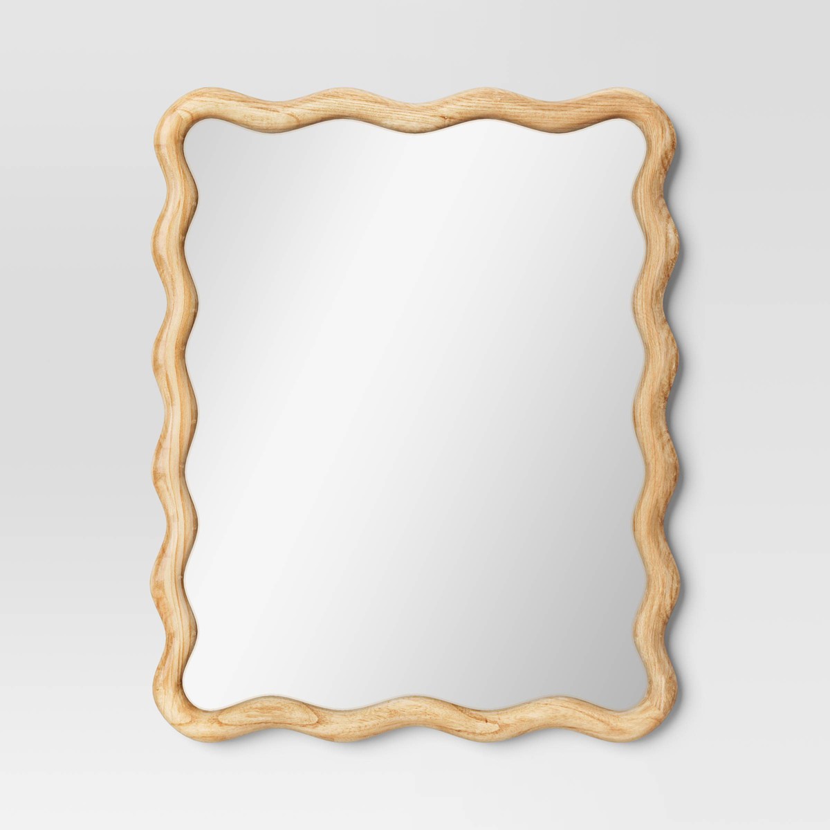 Scalloped Natural Wood Wall Mirror — 24 × 30 inch