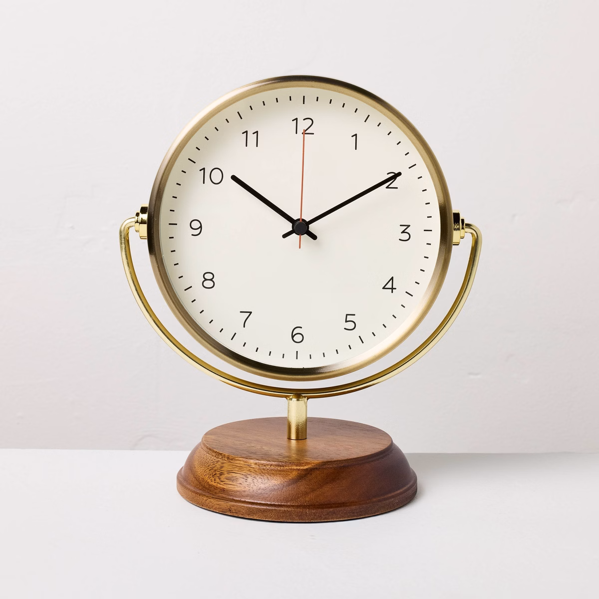 Brass Table Clock with Wood Base — Hearth & Hand