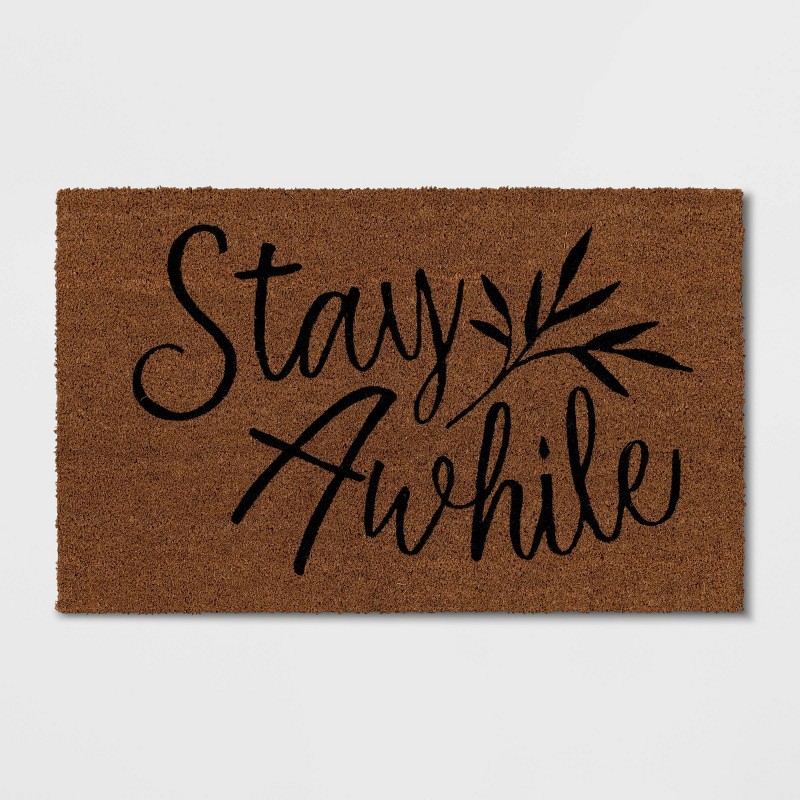 “Stay Awhile” Coir Doormat, Natural